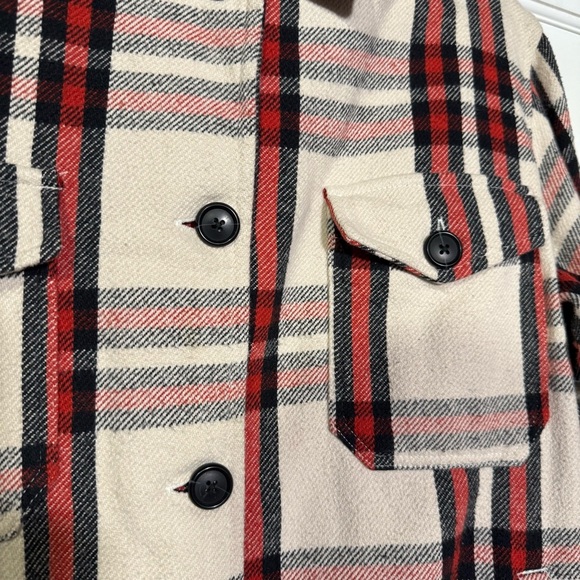 Lucky Brand Plaid Shacket Flannel Oversized Cream Black Red Size Large - Picture 7 of 14